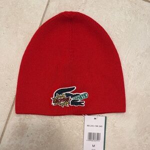Red Beanie with Logo Patch LACOSTE